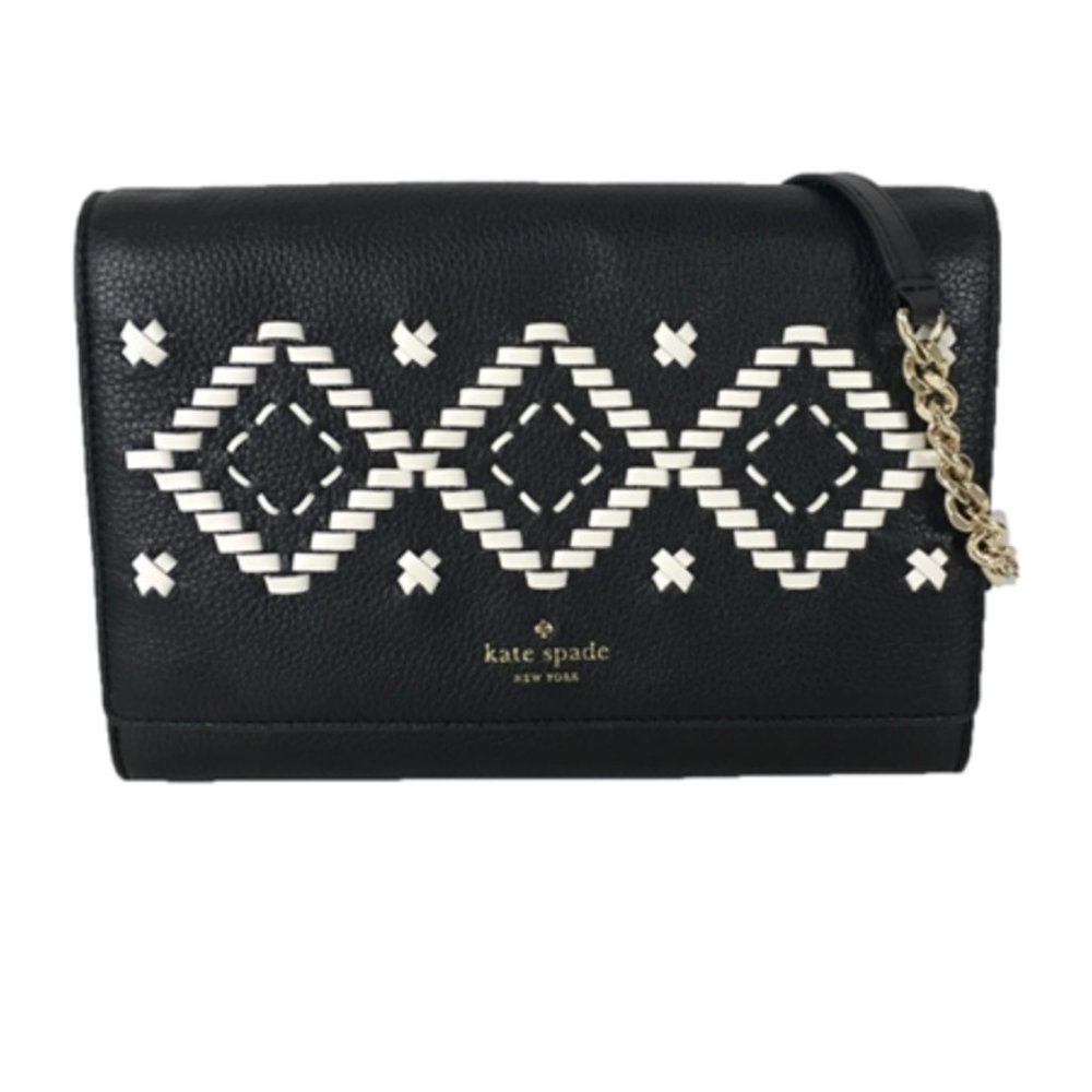 Kate Spade Flynn Street Valencia Leather Clutch Crossbody, Black/White